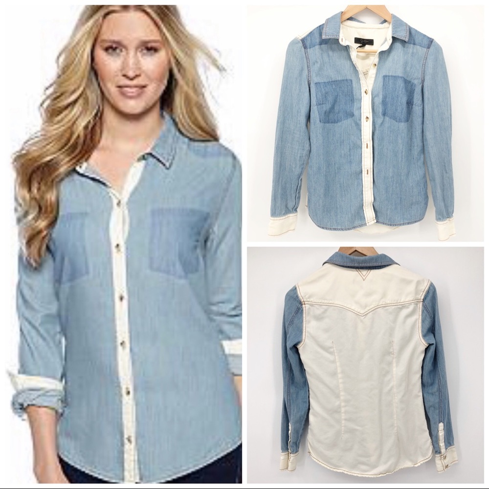 Jessica Simpson Morning Glory Soft Denim Top S-S - Picture 1 of 8